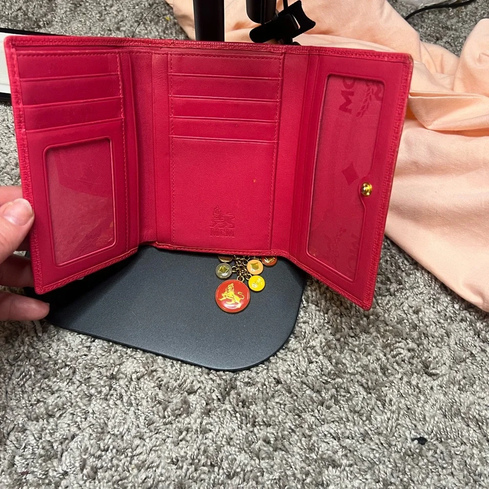 MCM Tri fold Pink Wallet with Gold Details - Picture 11 of 17